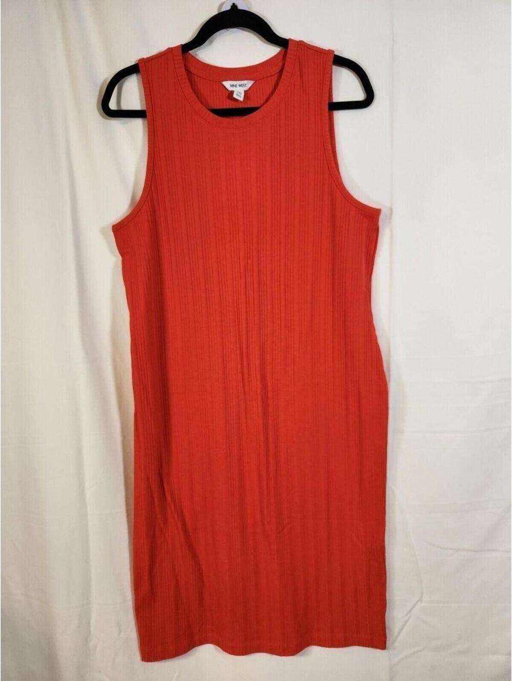 Nine West $79 XXL Orange Ribbed Tank Sleeveless Boho Beach Midi Stretch Dress